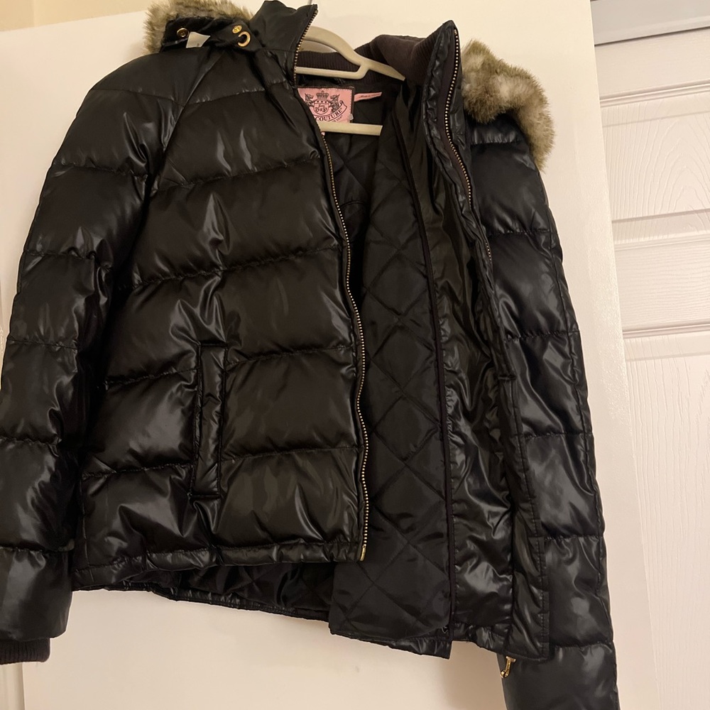Juicy Couture Black Quilted Puffer Jacket with Faux Fur Trim